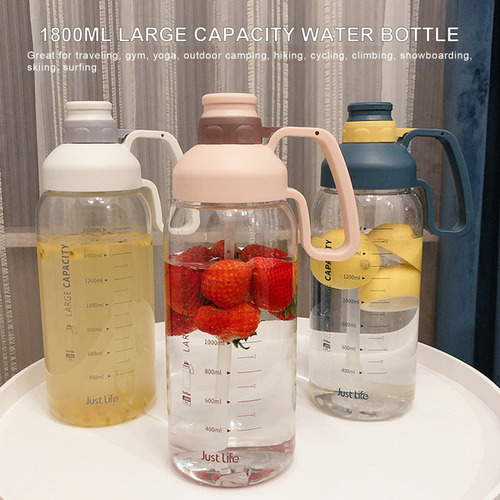 J0s Botella De Agua De 1800 Ml Con Marcador Y Pajita Para