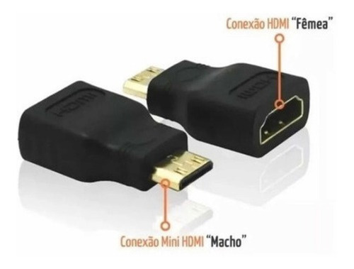 Imagem 1 de 6 de Adaptador Conector Mini Hdmi Macho Para Hdmi Fêmea