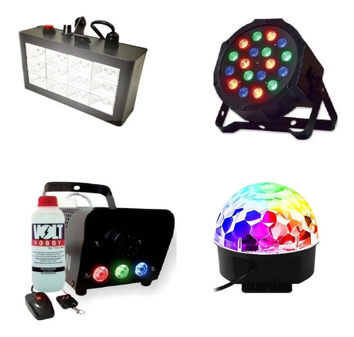 Kit Festa Balada Iluminação Meia Bola Strobo Canhão M.fumaça