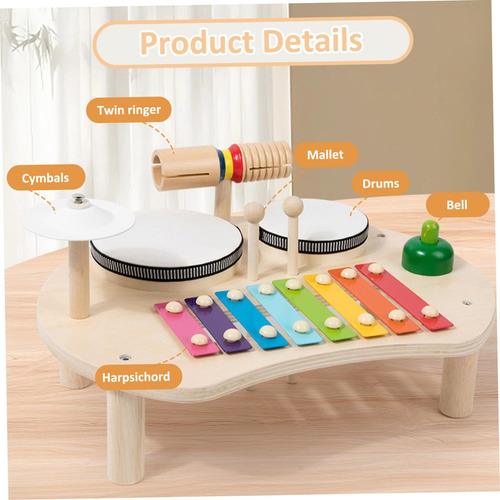 Kids Drum Set Para Niños Pequeños Set 5en1 Madera Redondeada