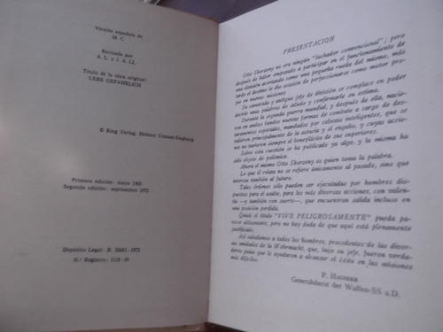 Vive Peligrosamente Otto Skorzeny Tapa Dura Segunda Guerra (Usado)
