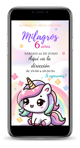 Tarjeta Invitación Digital Cumpleaños Unicornio