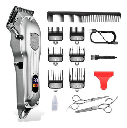 Maquina Profesional Cortadora De Cabello  Kit Completo Color Plata