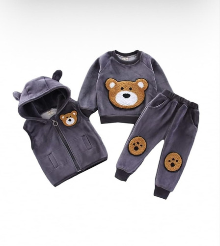 Conjunto De Invierno Bebe 3 Piezas Polar Para Bebés Gris Azulado 18 Meses