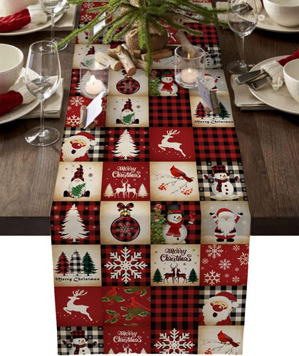 Table Runner Gnomes Snowman, Camino De Mesa De Lino Rojo, S