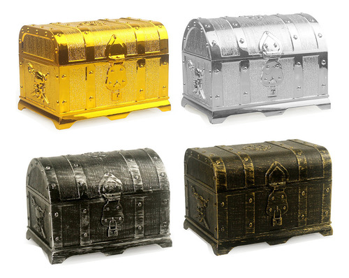 Ancient Silver Round Chest - 14x11x10cm - Gold-plated Pirate