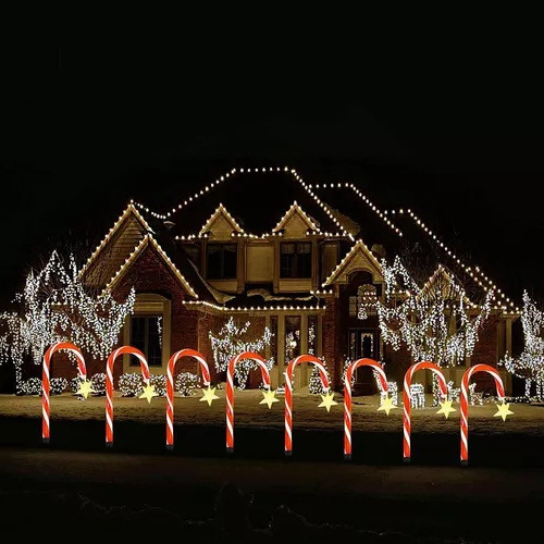 Juego De 8 Luces De Navidad Con Bastón De Caramelo Solar