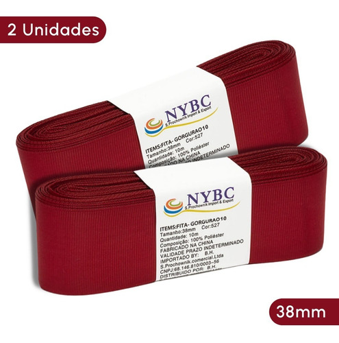 Fita Para Laço De Gorgurão Bordo - 38 Mm - Kit/2 - Nybc Liso