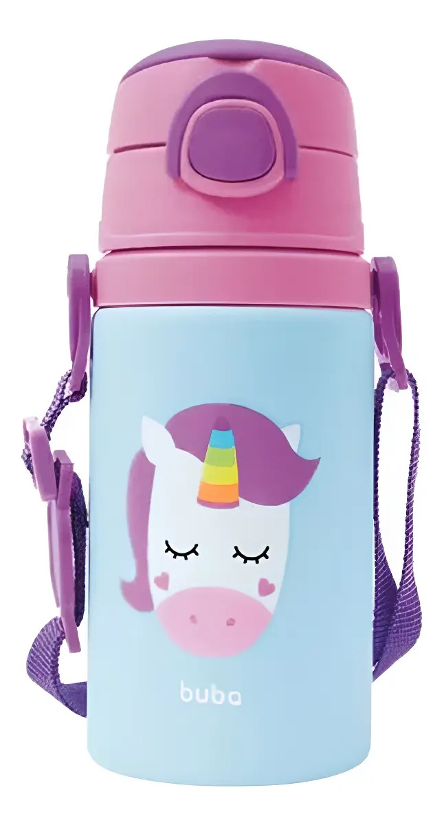 Garrafa De Alumínio Infantil Com Canudo Fun 400ml Unicórnio - Buba