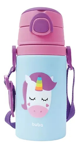 Garrafa De  Alumínio Infantil Com Canudo Fun 400ml Unicórnio - Buba