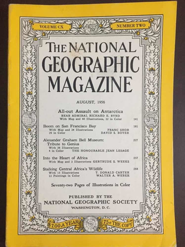 Revista National Geographic Agosto 1956. Kodak. Cadillac