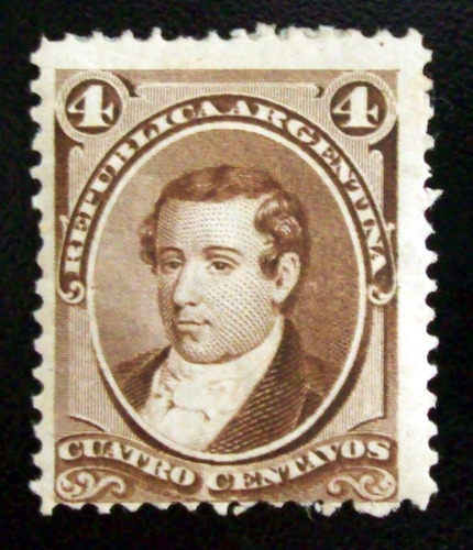 Argentina, Sello Gj 36 Moreno 4c. Pardo 1867 Nuevo L6160