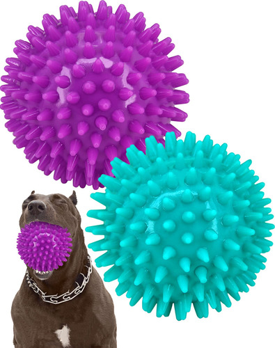 Pelotas Para Perro Con Pinchos Azul Y Morado Chirriantes 2pz
