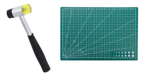 Martillo Doble Cara Artesanías Cuero + Tabla De Corte Pvc