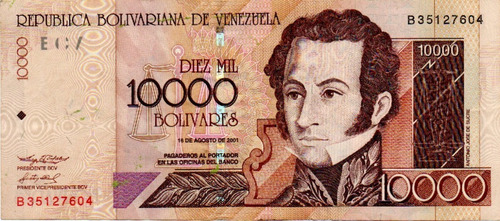 Billete 10000 Bolívares 16 De Agosto 2001 Serial B8 