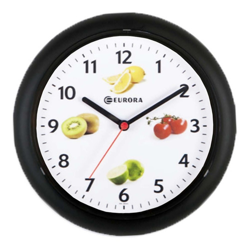 Imagem 1 de 2 de Relógio De Parede Eurora Cozinha Frutas Preto 6522