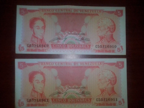 Billete De 5 Bolívares 21 De Septiembre De 1989 Consecutivo