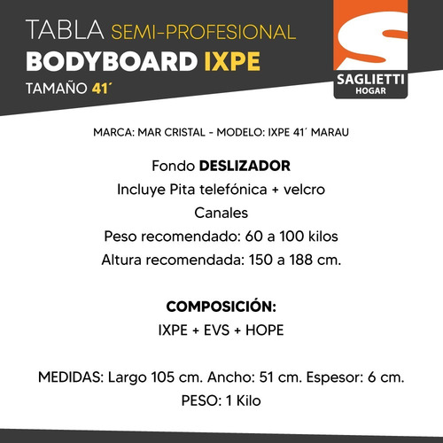 Tabla Barrenador Ixpe 41' 104 Cm Bodysurf Semi Profesional