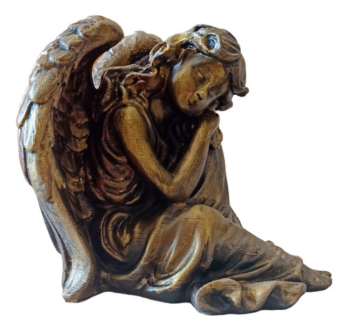 Estatua Angel Descansando Simil Bronce Decoración Clásica 3d