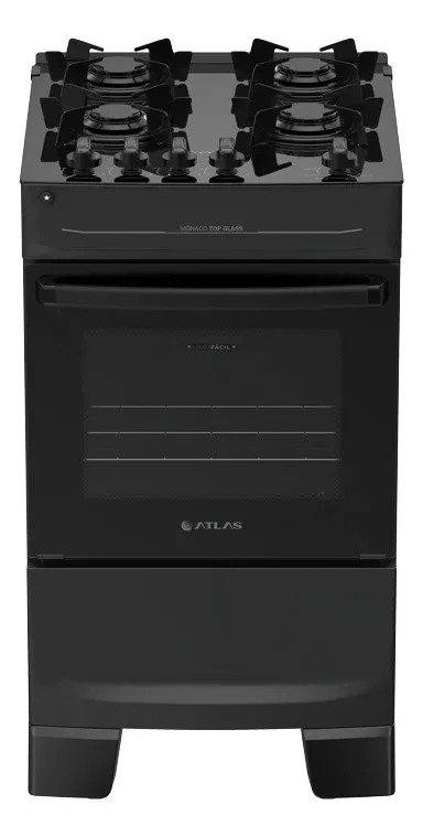Fogão 4 Bocas Atlas Mônaco Top Glass Automático Mesa De Vidro Preto