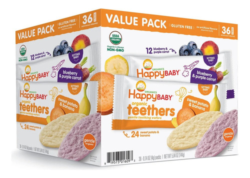 Happy Baby Organics Teethers, Variety Multipack,(36 Pack) Sabor blueberry and potato