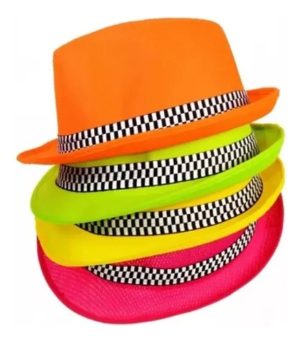 Sombrero Tanguero Fluo X 10 Colores Surtidos Cotillon Gorcie