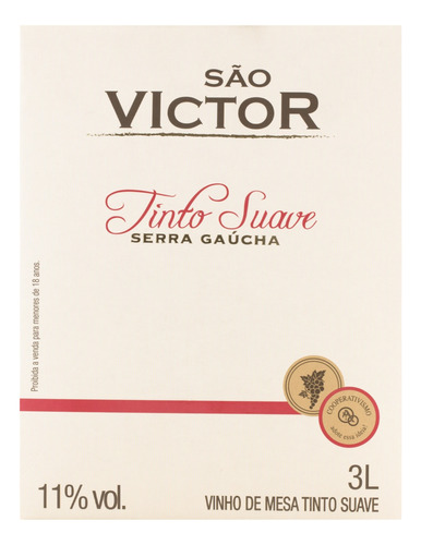Vinho Uvas Diversas São Victor adega Cooperativa Agroindustrial Nova Aliança em bag in box 3 L em um estojo de papelão