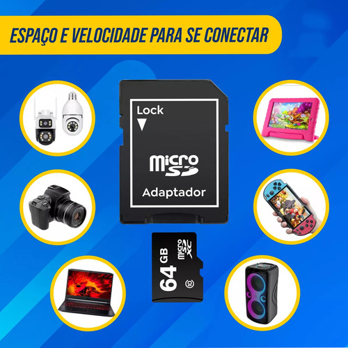 Cartão De Memória 64gb Micro Sd Classe 10 Ultra 100mb/s Para Câmeras Wi-fi Drones