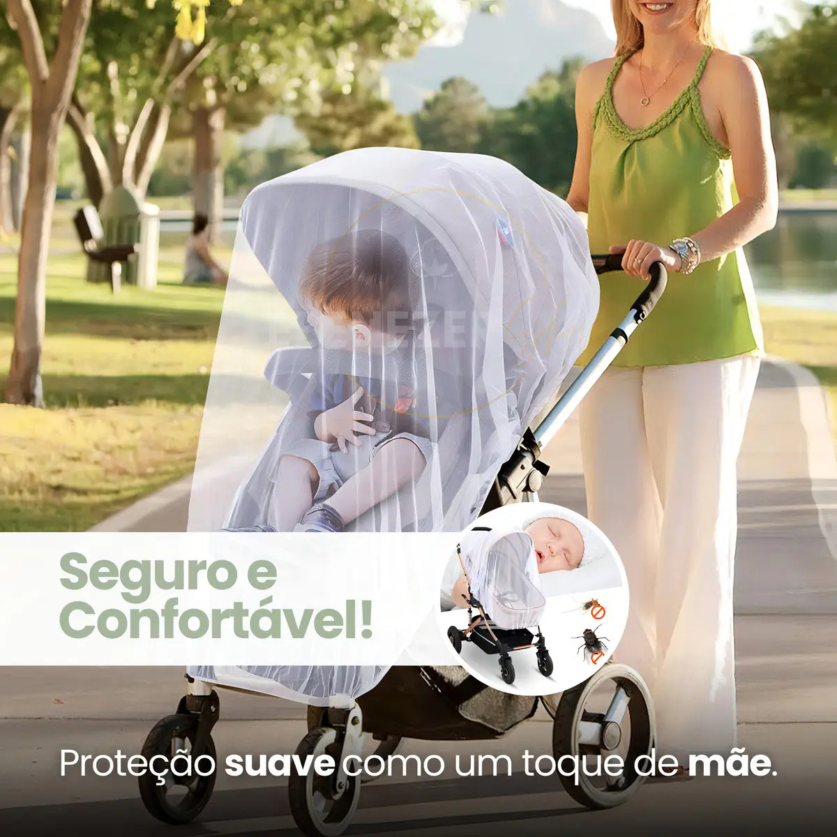 Mosquiteiro Universal Portátil Avulso Tela Carrinho Bebe Conforto Capa Tule Dobrável Berço Cor Branco