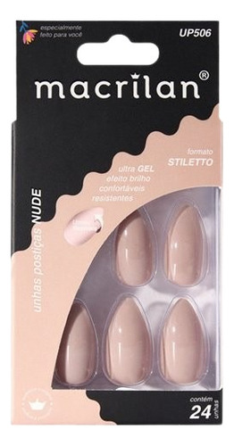 Unhas Postiças Up506 Estilo Stiletto Macrilan Cor Nude