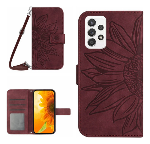 Funda De Poliuretano Con Tacto De Piel Roja Para Samsung Gal