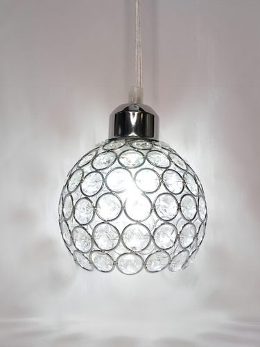 Luminária Pendente Bola Esfera Cristal E27 Altura Regulável Estrutura Prata