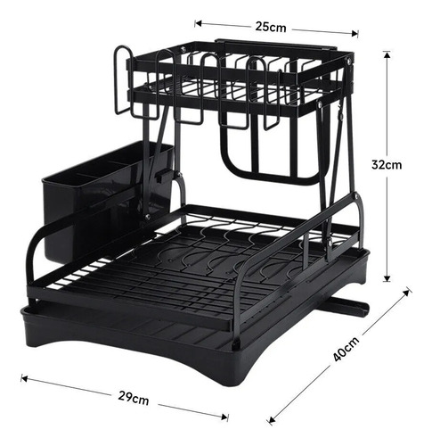 Escurridor De Platos Inoxidable Ajustable Plegable 2 Niveles Negro