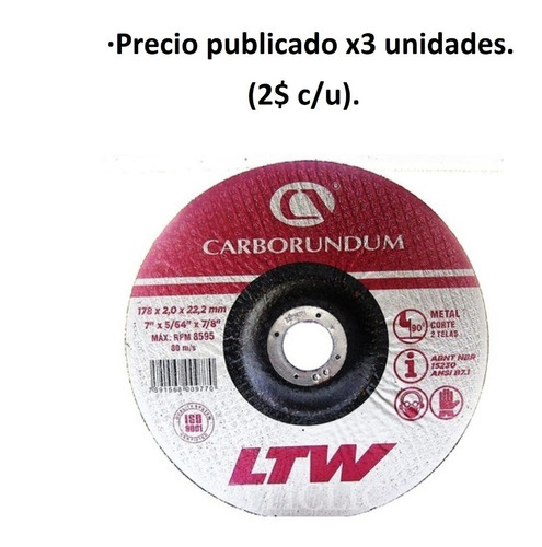 Discos De Corte 7 X 2mm  Carborundum Ltw Pack 2 Unidades