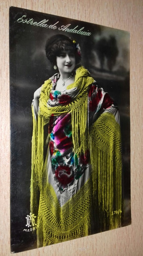Antigua Postal Coloreada Mujer Vestida De Dama Española
