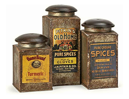 Imax 73046-3 Addie Vintage Label Wood And Metal Canisters,