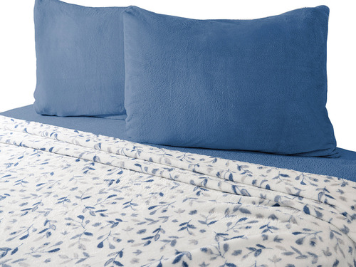 Juego De Sábana Flannel Toronto Azul King Size Azul