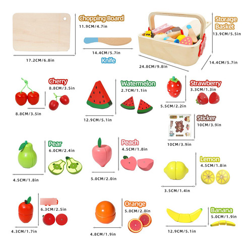 Juego Cocina Niños Madera, Frutas Corte Simulación, Cesta Al