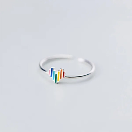 Aro Anillo Corazon De Colores En Plata 950