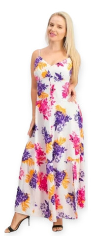 Vestido Floral Largo De Tirantes Corte A Mujer Talla S - M