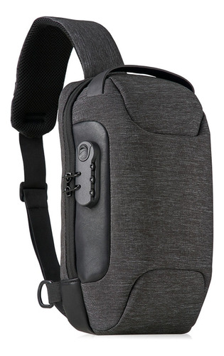 Mini Mochila Transversal Masculina De Peito Diagonal  Usb Cor Cinza