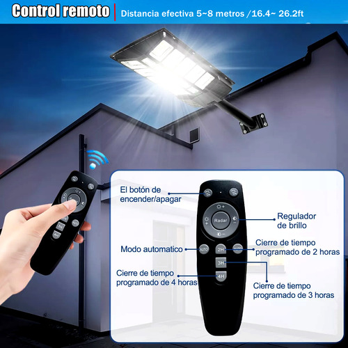 Lampara Led Solar Exterior para Alumbrado Publico con Control Remoto ATOZELE 480 Foco Leds 1500W 15000mAh