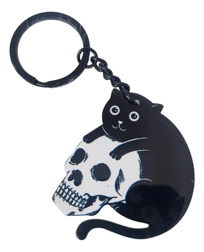 Entrega Inmediata Llavero Gótico De Gato Negro Y Calavera