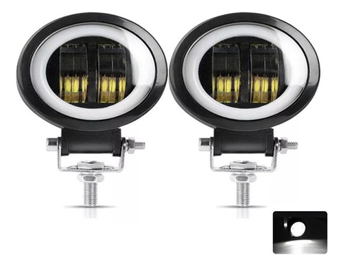 Par De Faros Redondos Ojo De Ángel 2 Led 20w Lupa 6d Blanco