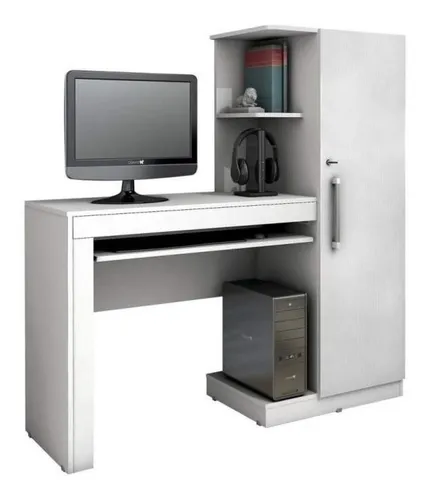 comprar Escrivaninha Valdemóveis Mesa com armário 1 porta mdf de 130cm x 136cm x 44cm branco Fosco