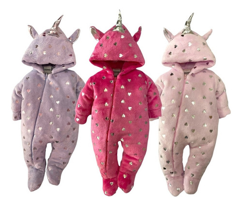 Kit 3 Mamelucos Baby Kisses Unicornio Corazones