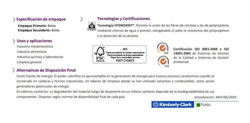 Paños De Limpieza Industrial Reutilizable Wypall X60 (50un.)