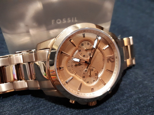 Relógio Unissex Original Fossil Dourado Cobreado
