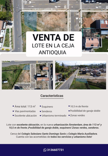 Lote De 113 M2, Esquinero, Posibilidad De Garaje Doble - La Ceja