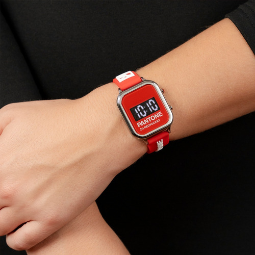 Reloj Cloe Pantone Digital Unisex Color Rojo De Silicón